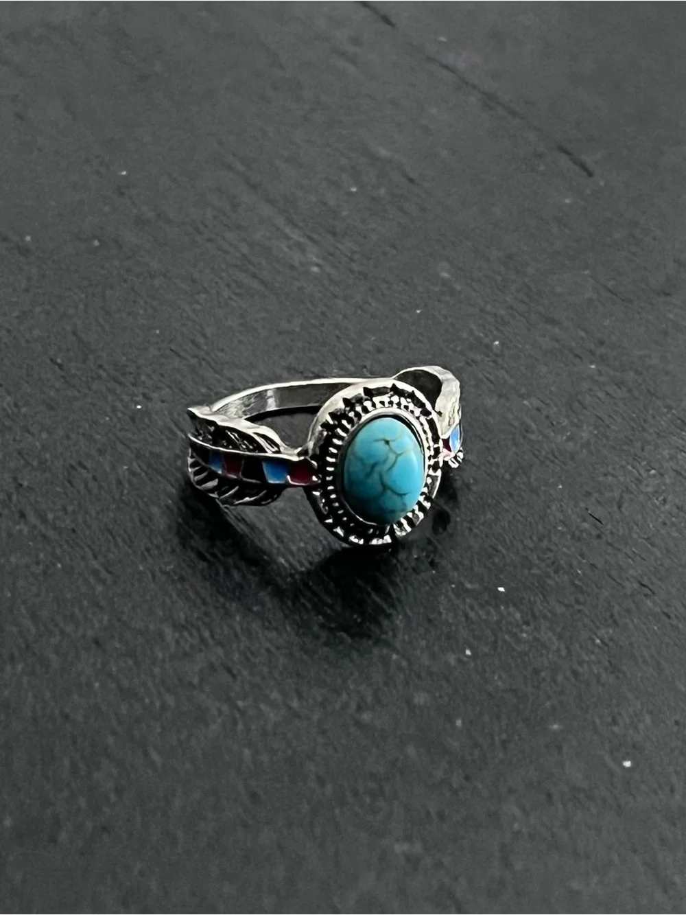 Turquoise Boho Tribal Feather Ring